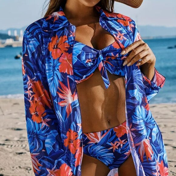 LADIES TROPICAL PRINT  3 PIECE BIKINI SET NIP - Picture 2 of 9